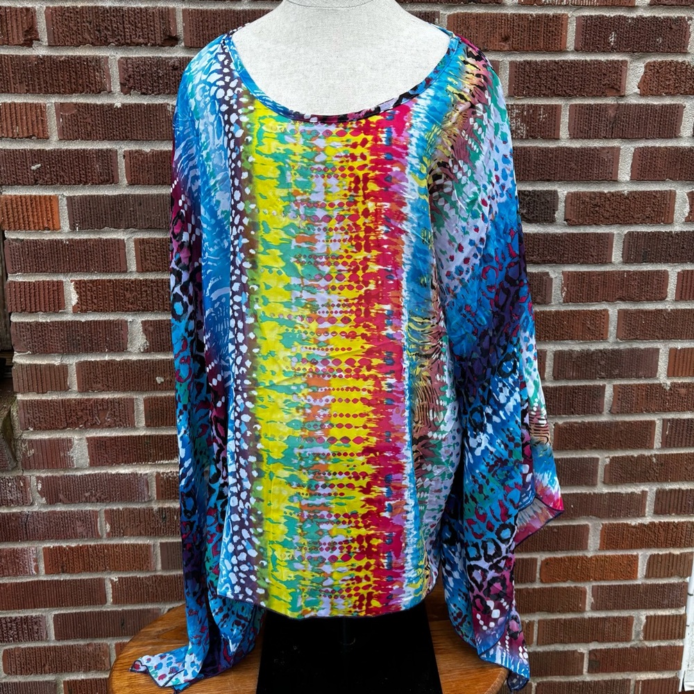 Blush Sz 3xl Plus Loose Semi Sheer Colorful Tie-dye Top Tunic Cover-up Summer